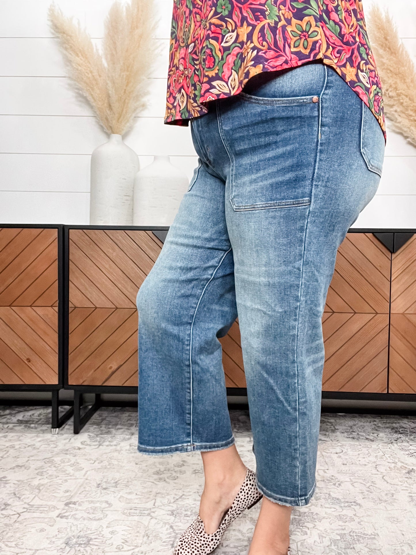 Judy Blue "Indifferent" Utility Pocket Wide Leg Crop