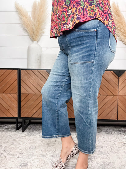 Judy Blue "Indifferent" Utility Pocket Wide Leg Crop
