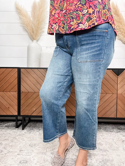 Judy Blue "Indifferent" Utility Pocket Wide Leg Crop