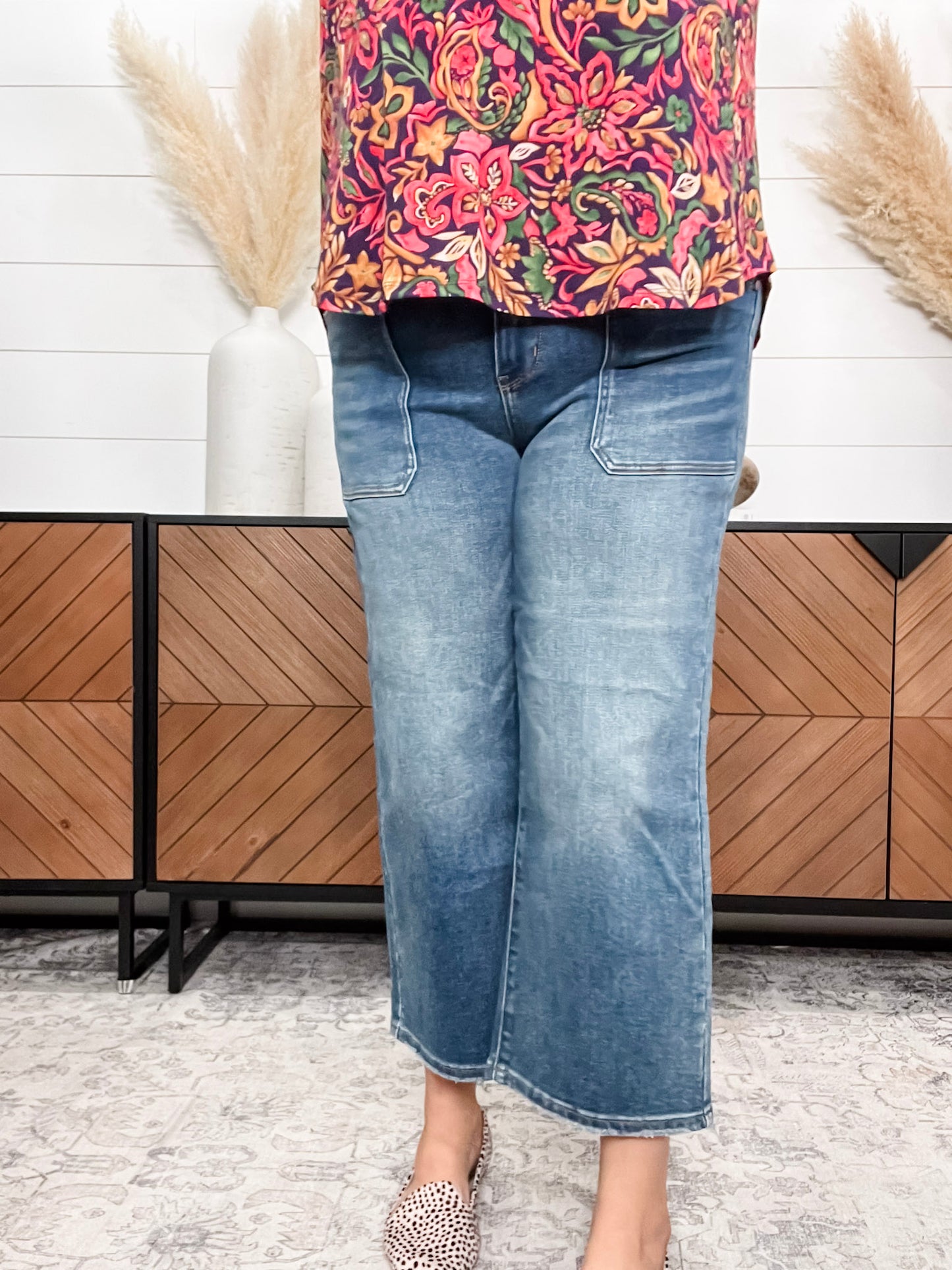 Judy Blue "Indifferent" Utility Pocket Wide Leg Crop
