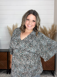 Dear Scarlett "Not This Time" Animal Print V Neck 3/4 Bell Sleeve