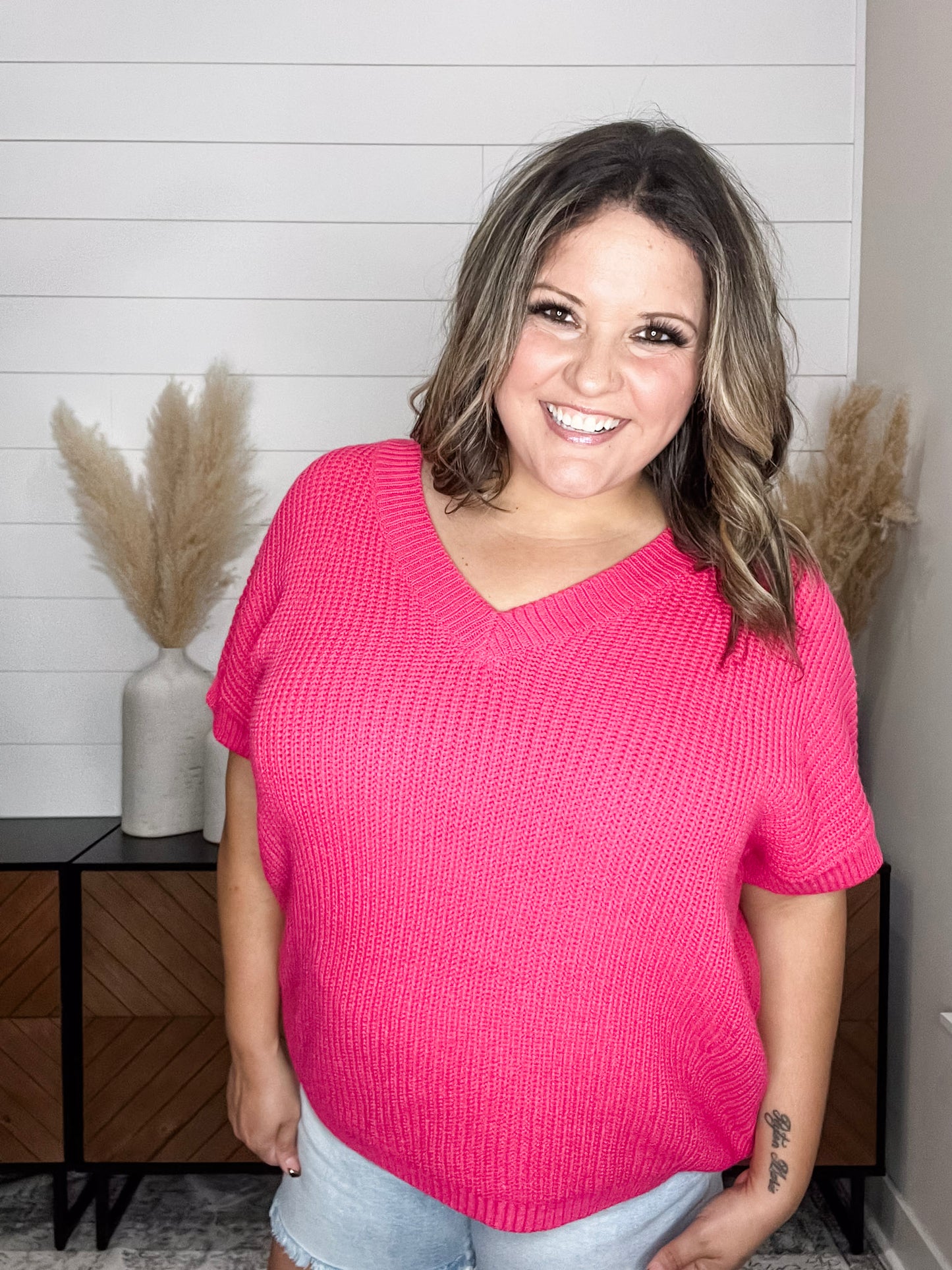 "Catching" Dolman Style V Neck Sweater
