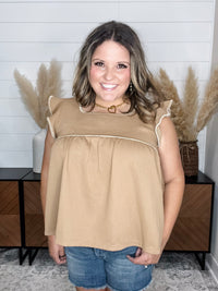 "Bridges" Ruffle Cap Square Neck Top
