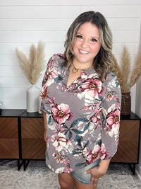 Dear Scarlett "Witness" Floral Lizzy 3/4 Sleeve Split Neck