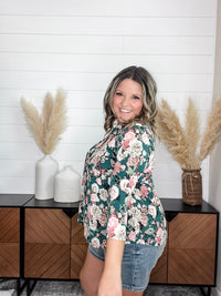 Dear Scarlett "Libra" Floral Split Neck 3/4 Sleeve Babydoll