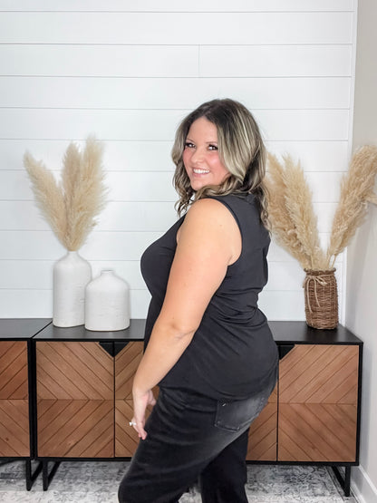"Ok Maybe This" Sleeveless Split Neck (Black)