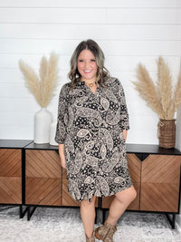 Dear Scarlett "Lithium" 3/4 Sleeve Split Neck Dress with Pockets