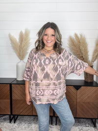 "Belgrade" 3/4 Sleeve Boxy Top with Criss Cross Front