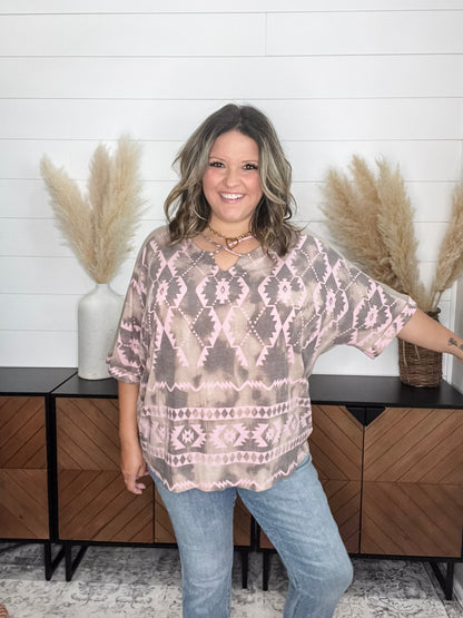 "Belgrade" 3/4 Sleeve Boxy Top with Criss Cross Front