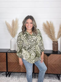 Dear Scarlett "Beliefs" Animal Print Lizzy 3/4 Sleeve Split Neck