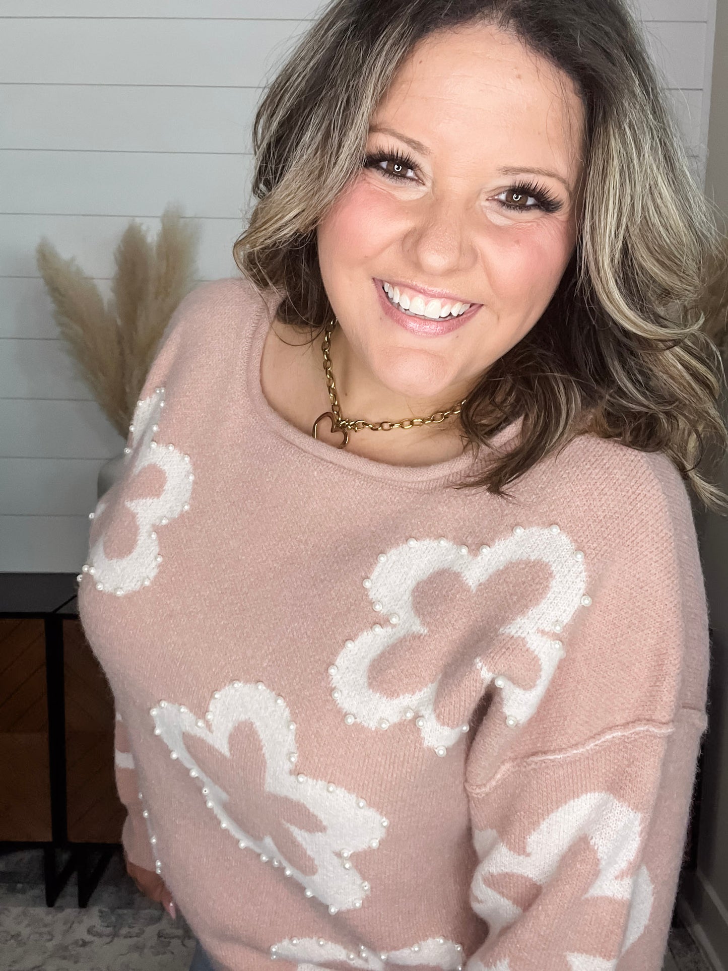 "Cartwright" Floral Print Pearl Embellished Sweater