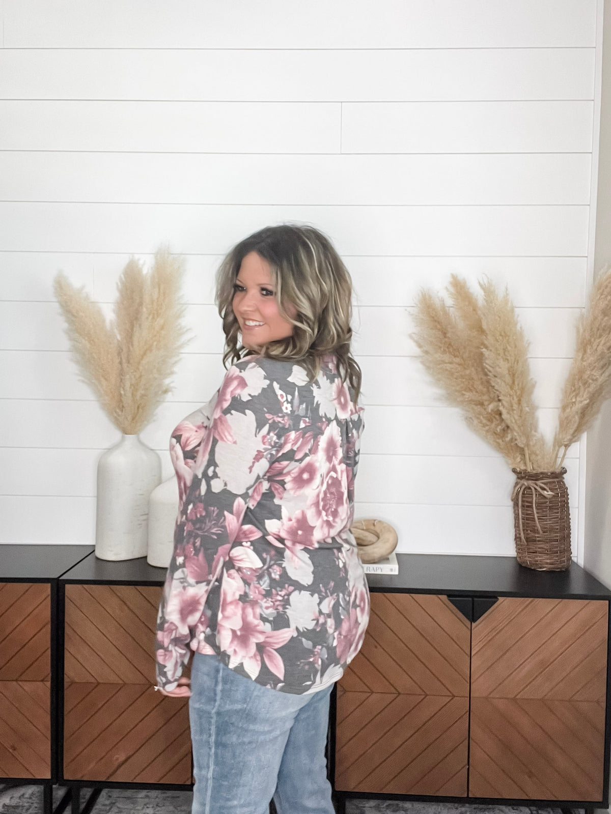 Dear Scarlett "Davenport" Floral Long Sleeve Split Neck