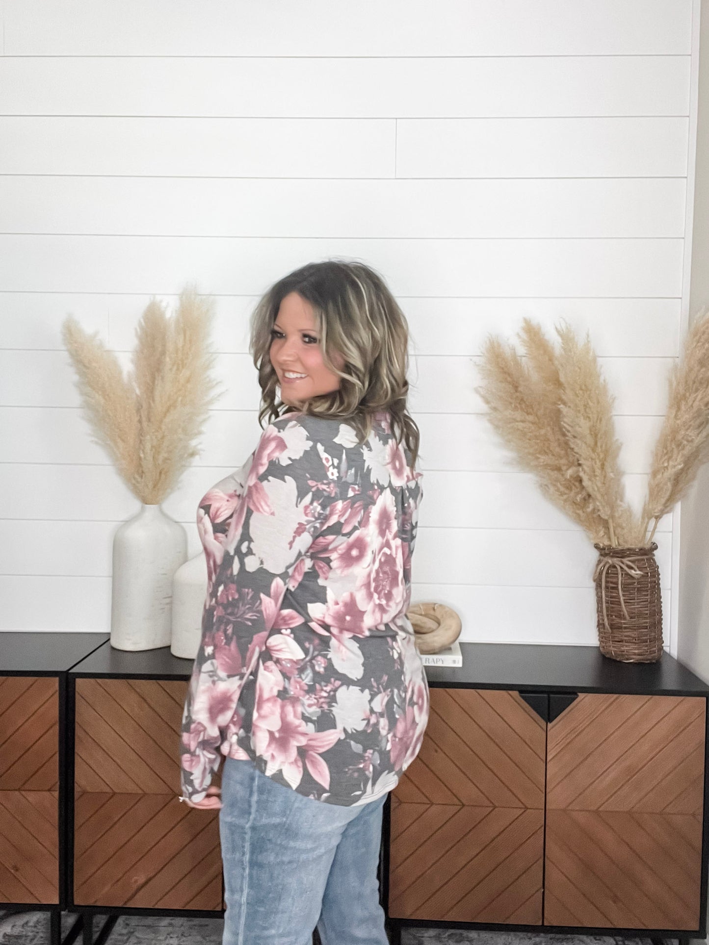 "Davenport" Floral Long Sleeve Split Neck