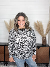 "Dixie" Animal Print Long Sleeve with Criss Cross Design (Grey)