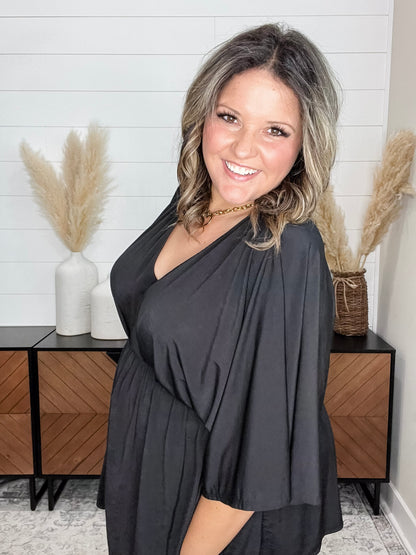 "Here We Go Again" V Neck 3/4 Bell Sleeve (Black)