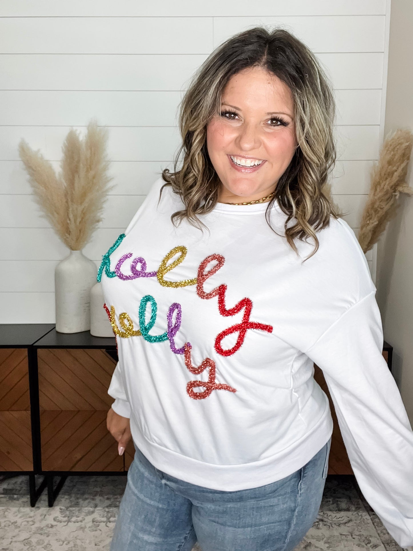 "Holly Jolly" Tinsel Crewneck