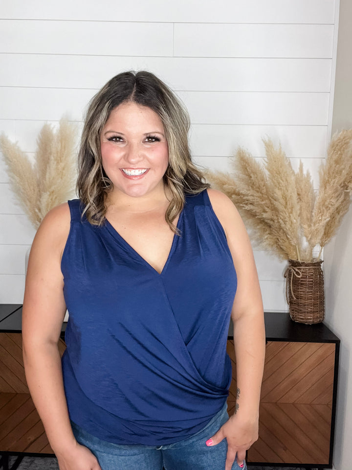 "Charming" Wrap Front Tank (Navy)