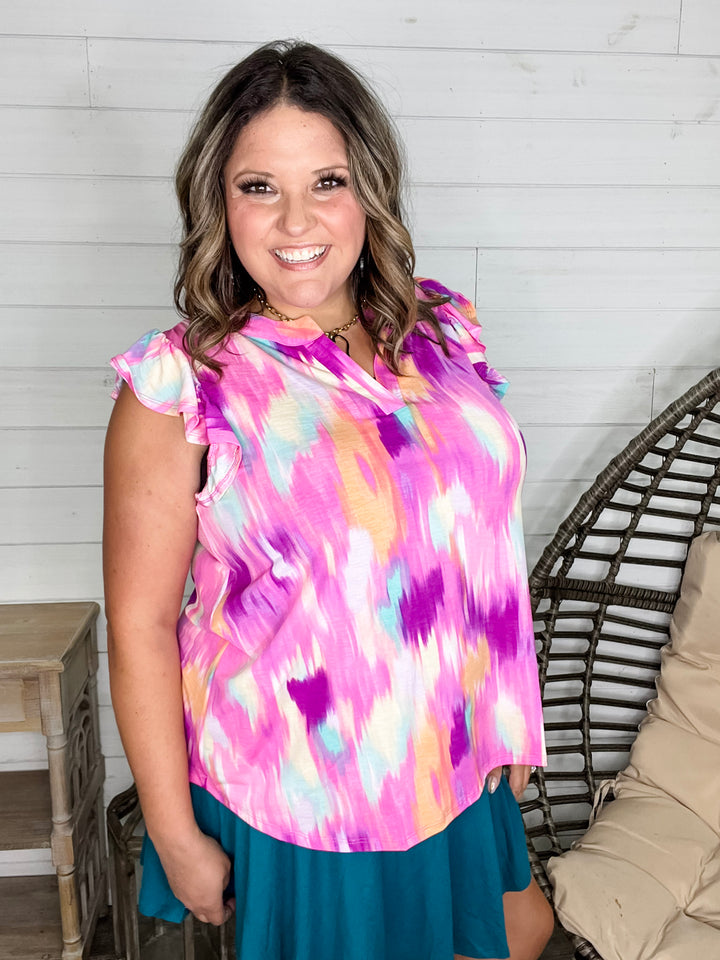 "Market" Flutter Sleeve Split Neck