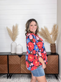 Dear Scarlett "Copeland" Floral Lizzy 3/4 Sleeve Split Neck