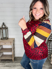 "Well Ok" Long Sleeve Animal Print with Stripe Accent