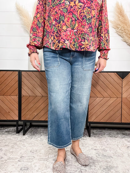 Judy Blue "Indifferent" Utility Pocket Wide Leg Crop