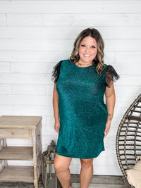 "Lark" Butterfly Sleeve Sparkle Dress with Pockets