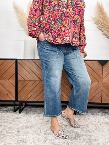 Judy Blue "Indifferent" Utility Pocket Wide Leg Crop