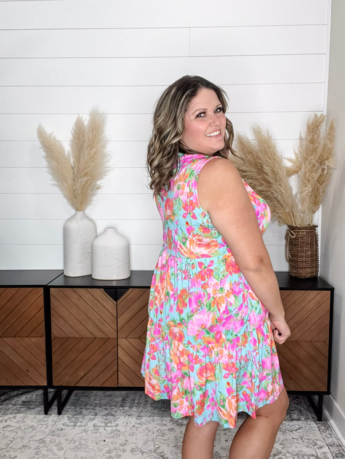 Dear Scarlett "Bridgeport" Sleeveless Split Neck Tiered Dress