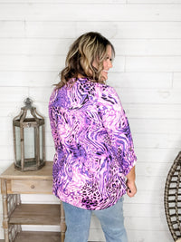 Dear Scarlett "Memo" Animal Print Lizzy 3/4 Sleeve Split Neck