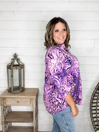 Dear Scarlett "Memo" Animal Print Lizzy 3/4 Sleeve Split Neck
