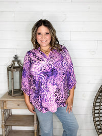 Dear Scarlett "Memo" Animal Print Lizzy 3/4 Sleeve Split Neck