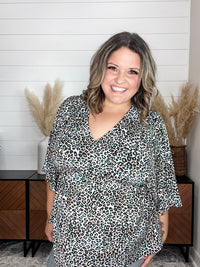 Dear Scarlett "Not This Time" Animal Print V Neck 3/4 Bell Sleeve