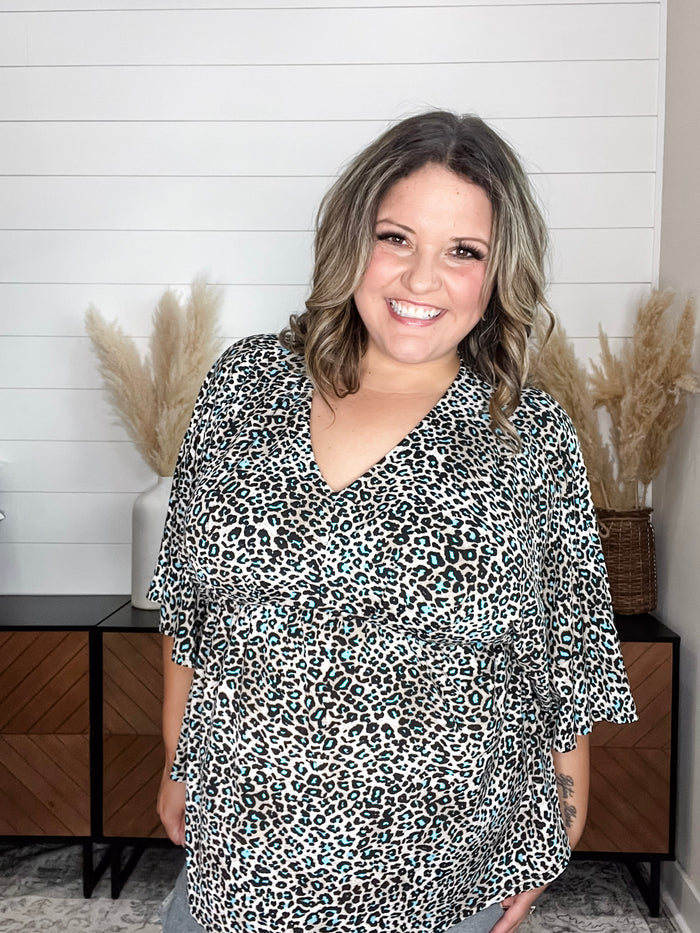 Dear Scarlett "Not This Time" Animal Print V Neck 3/4 Bell Sleeve