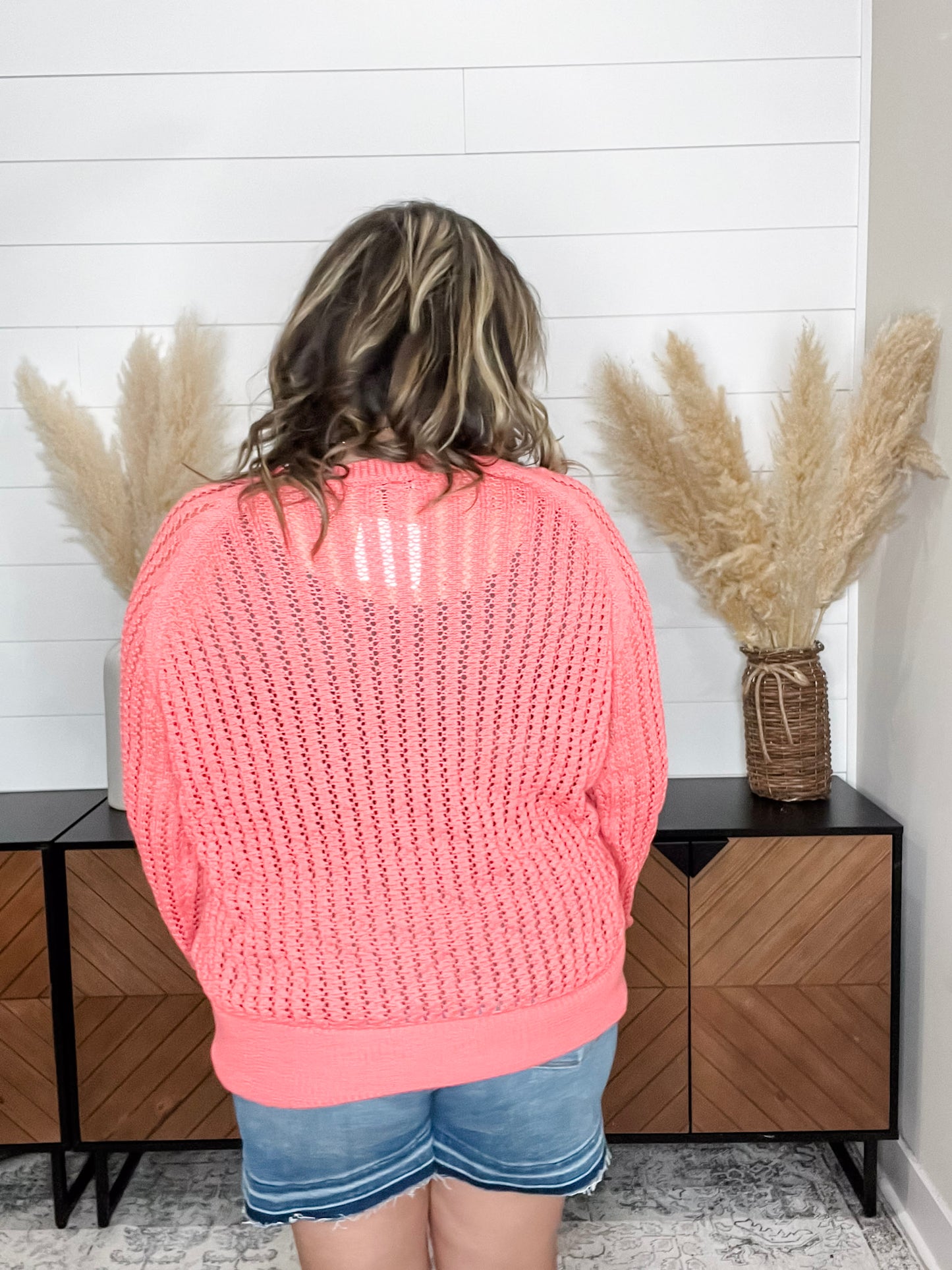 "Cut the Chill" Long Sleeve Lighweight Sweater (Coral Pink)