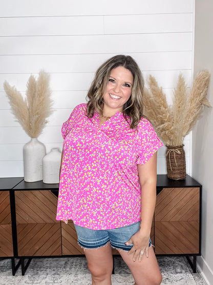 "Shameless" Split Neck Cuffed Short Sleeve