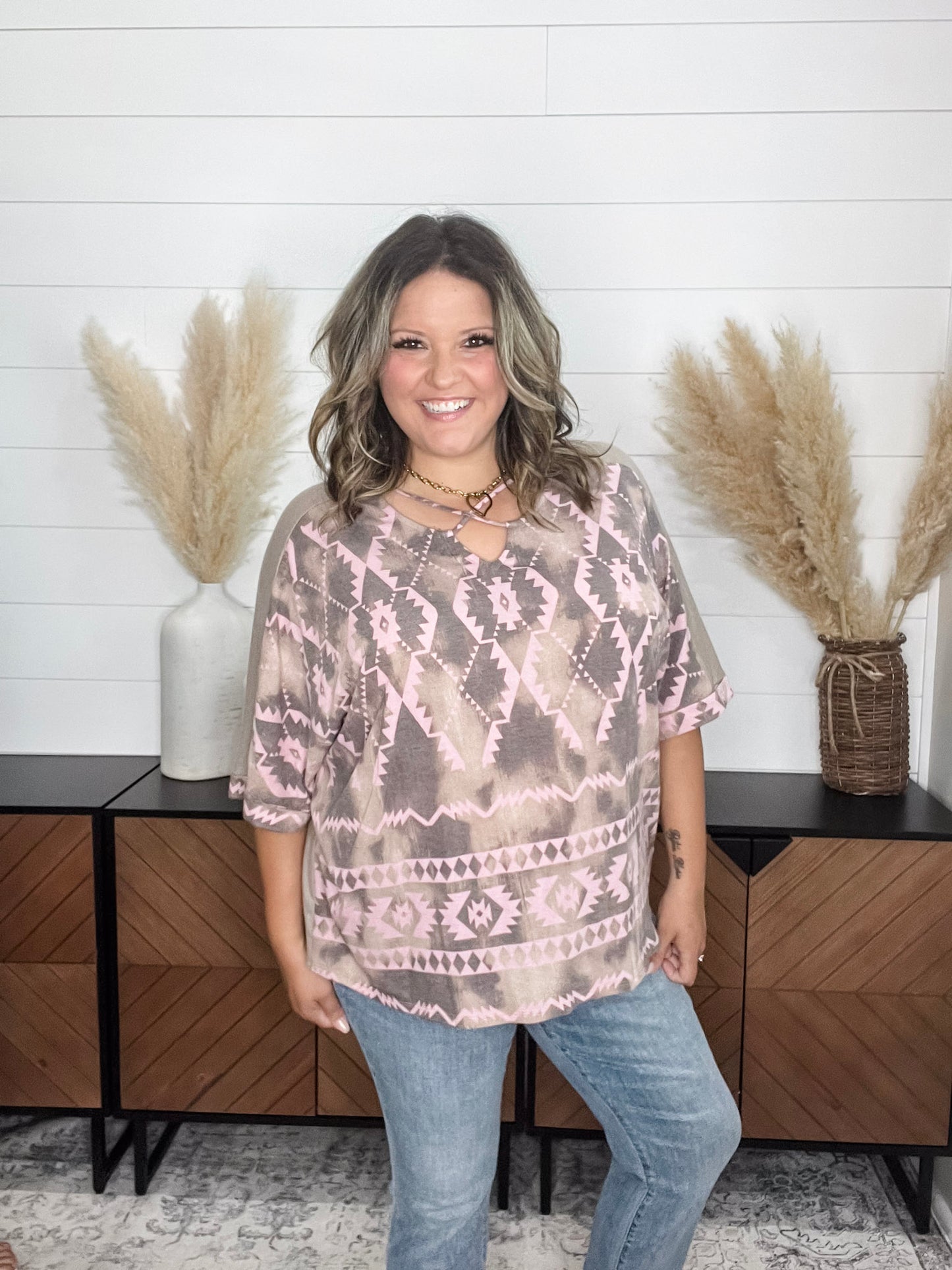 "Belgrade" 3/4 Sleeve Boxy Top with Criss Cross Front