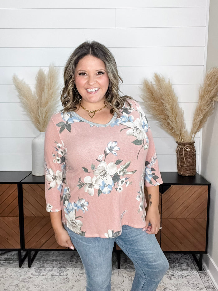 Dear Scarlett "Forgiven" Floral Long Sleeve U Neck