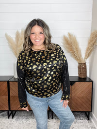 "Golden" Long Sequin Sleeved Top with Foil Hearts