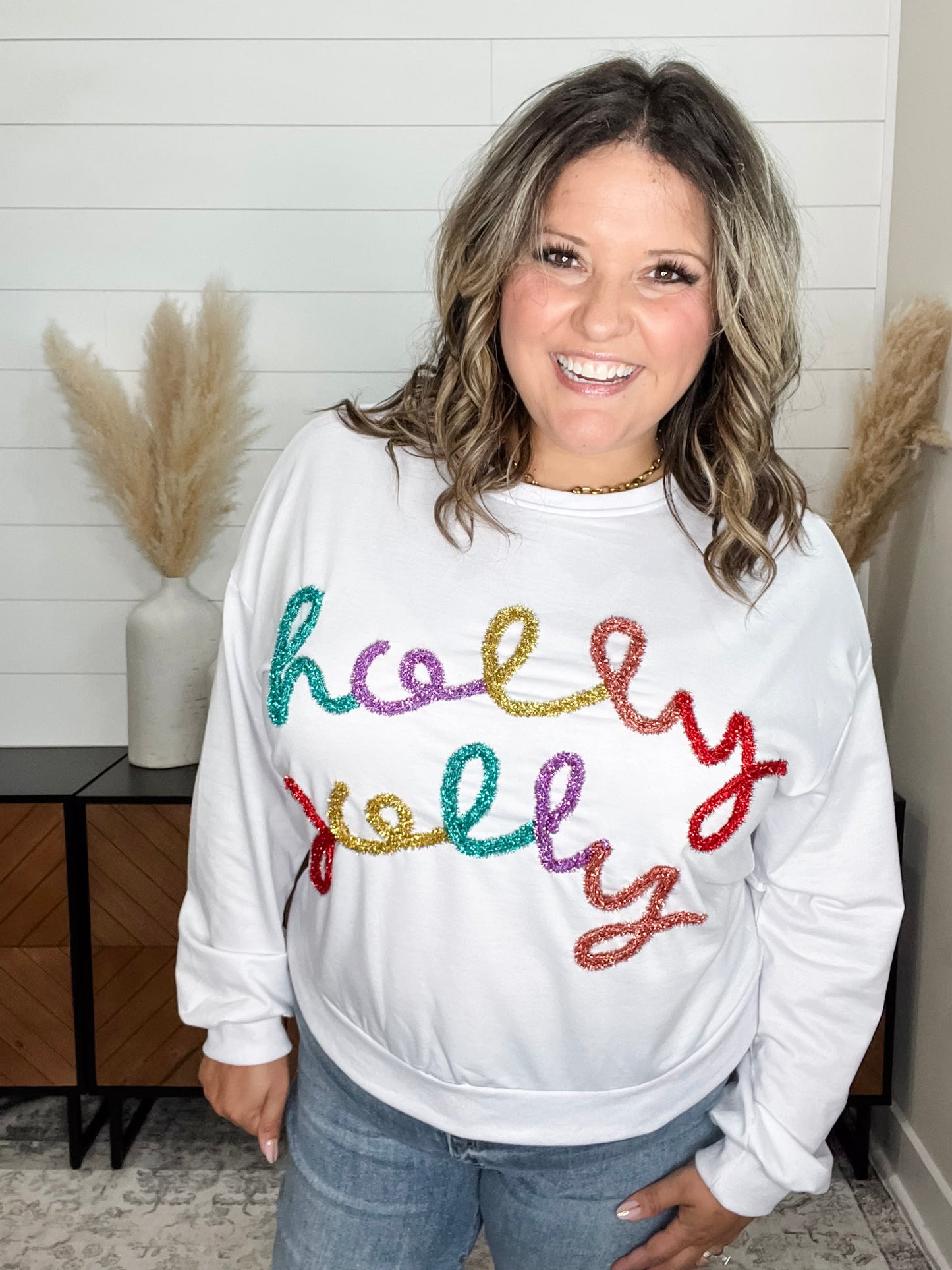 "Holly Jolly" Tinsel Crewneck
