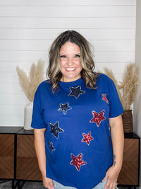 "Is Born" Sequin & Rhinestone Stars Short Sleeve