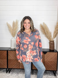 Dear Scarlett "Walk Away" Floral Long Sleeve Split Neck