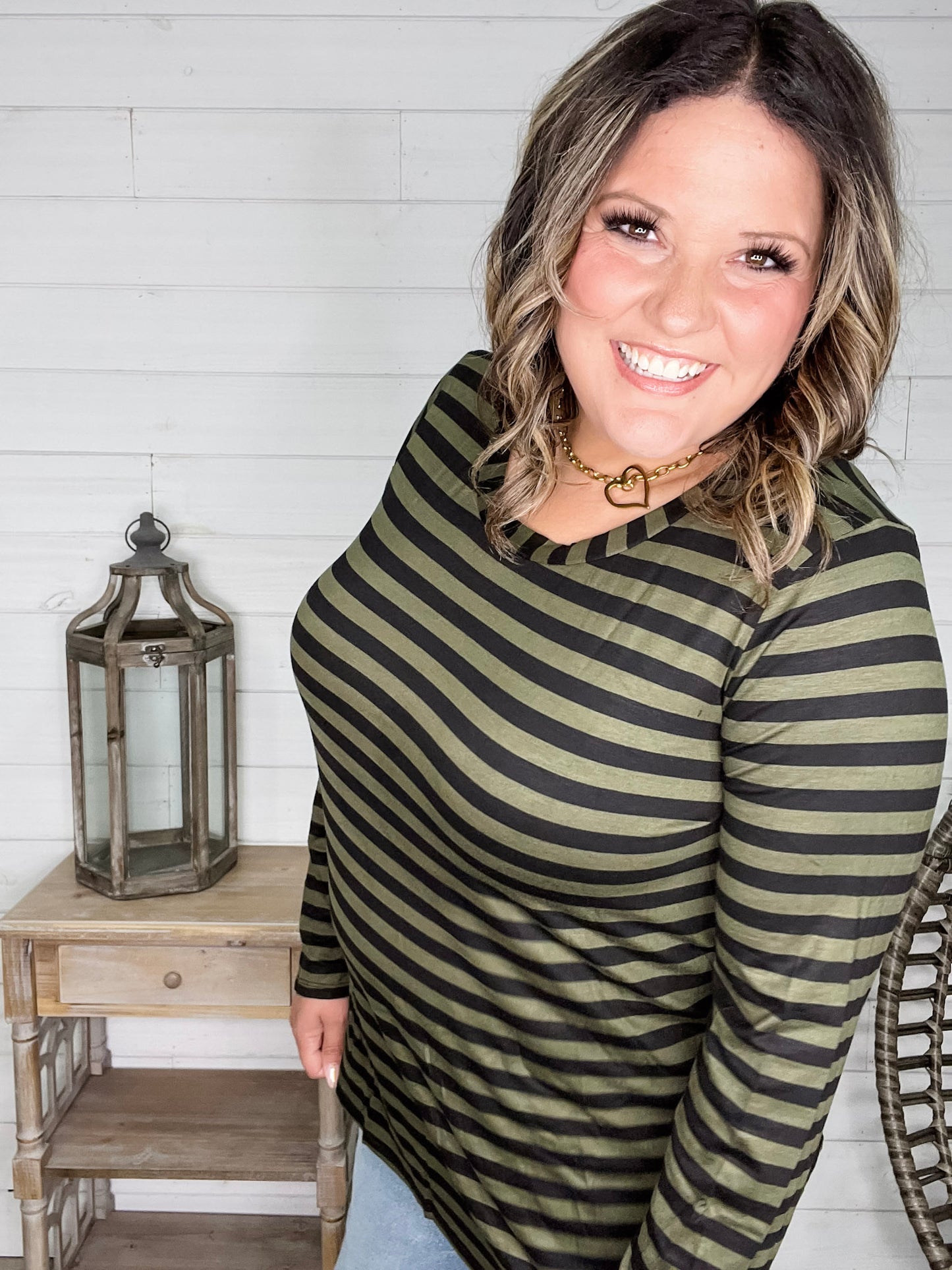 "Got Me" Long Sleeve Striped Top (Green Black)