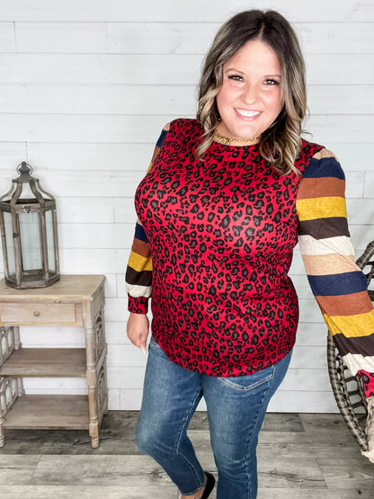 "Well Ok" Long Sleeve Animal Print with Stripe Accent