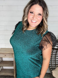 "Lark" Butterfly Sleeve Sparkle Dress with Pockets