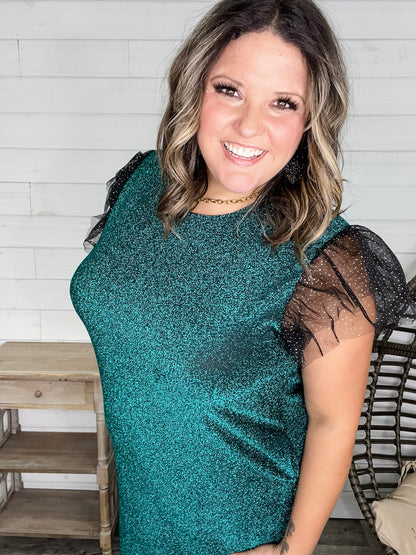 "Lark" Butterfly Sleeve Sparkle Dress with Pockets