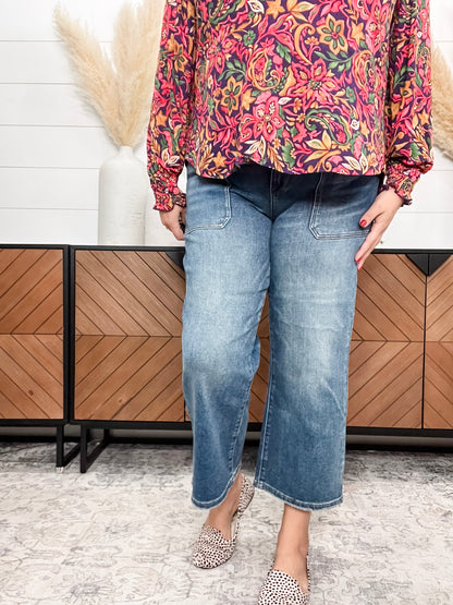Judy Blue "Indifferent" Utility Pocket Wide Leg Crop