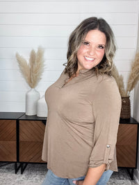 Dear Scarlett "Timeline" 3/4 Sleeve Split Neck (Mocha)