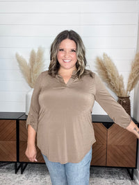 Dear Scarlett "Timeline" 3/4 Sleeve Split Neck (Mocha)