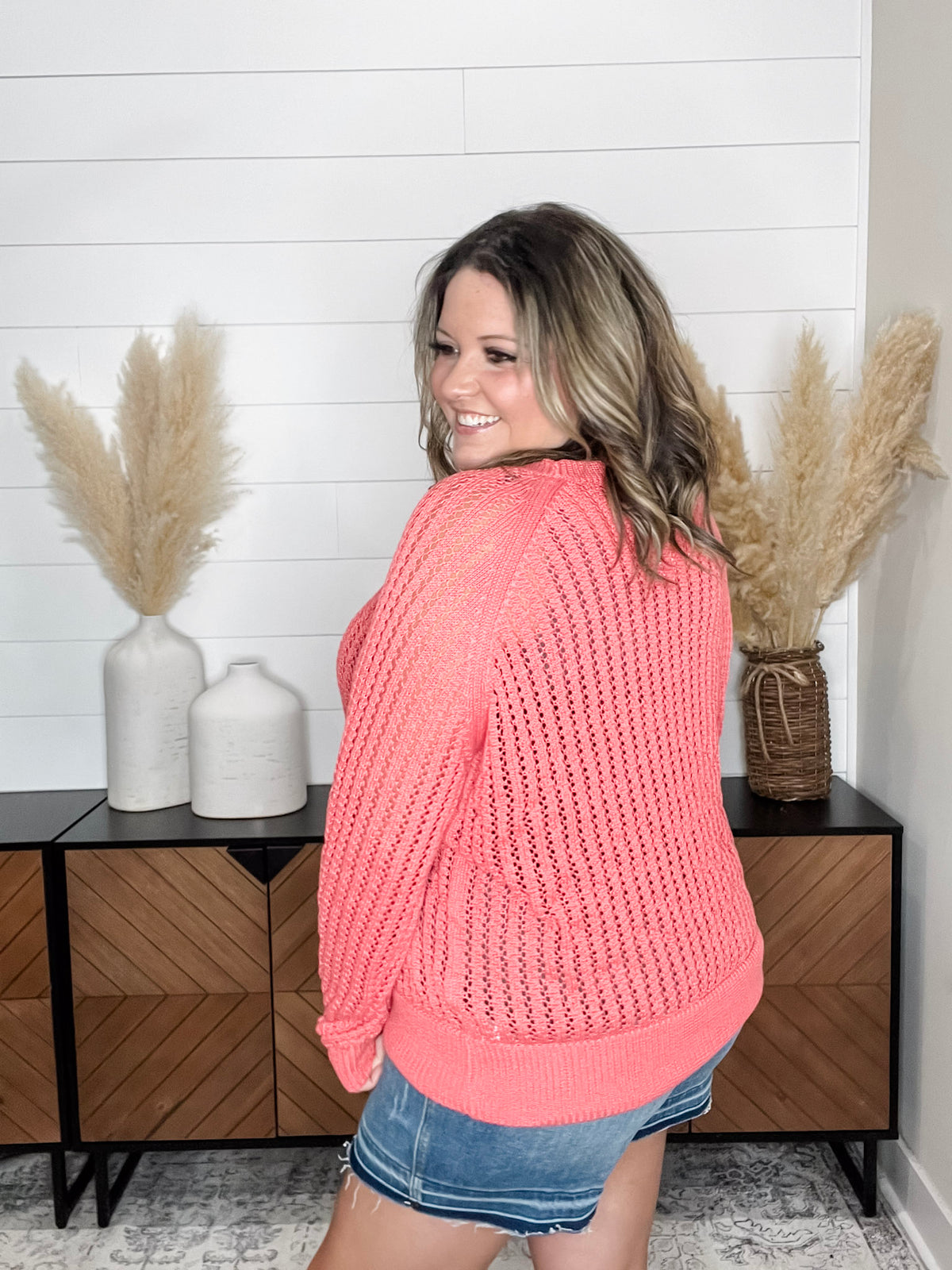"Cut the Chill" Long Sleeve Lighweight Sweater (Coral Pink)
