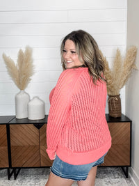 "Cut the Chill" Long Sleeve Lighweight Sweater (Coral Pink)